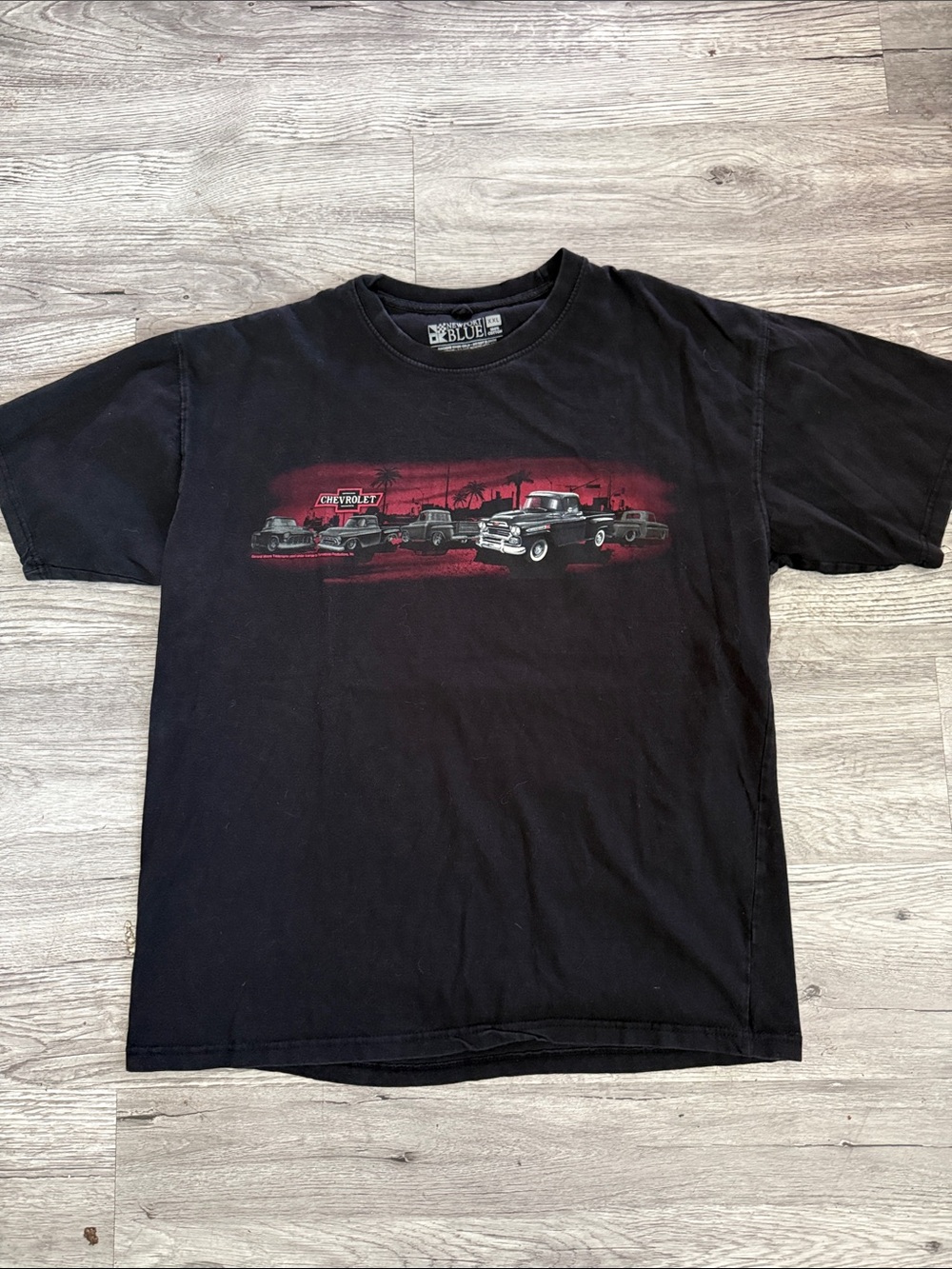 Black Graphic Short Sleeve Tee with Red Vintage Truck Scene